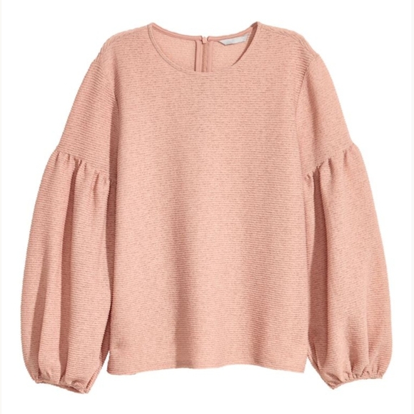 H&M Tops - H&M Pink Puff Sleeve, Blouse, Relaxed Fit with textured  fabric. Size M